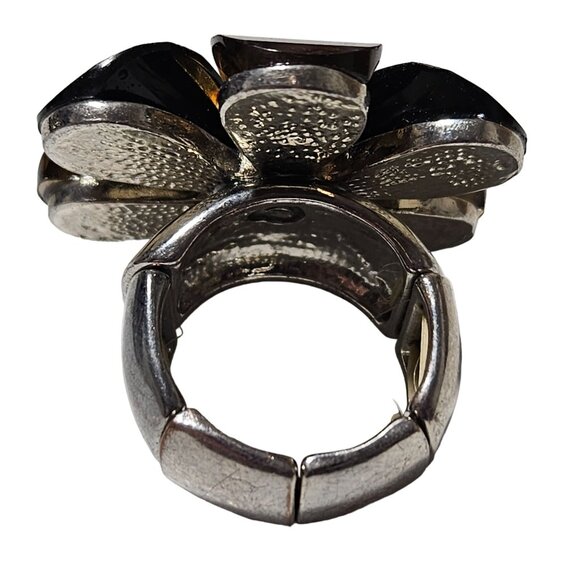 Vintage Black Gold Flower Chunky Stretch Ring Adjustable Retro Fashion Jewelry - Picture 2 of 5